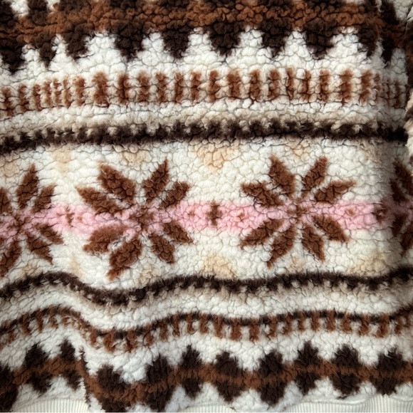 Aerie Hometown Holiday Sweatshirt Quarter Zip Sherpa Pullover Fair Isle Size M - Picture 5 of 10
